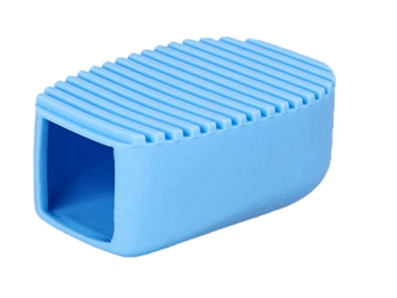 Blue hollow silicone laundry brush with a ribbed cleaning surface