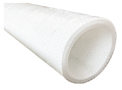 Cut end of four-ply polyester-reinforced silicone hose