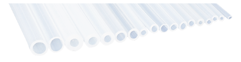 Unreinforced silicone tubes showing a range of bore sizes